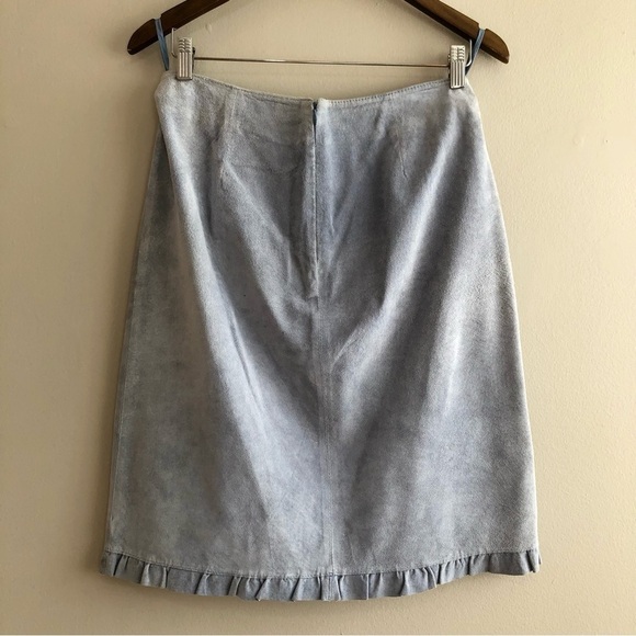Revue Vintage 100% Genuine Suede Ruffle High Waist Knee Length Skirt Blue - Picture 7 of 13